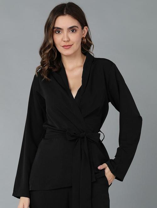 women black lycra blend wrap top - 21306262 - Very Small Image - 1