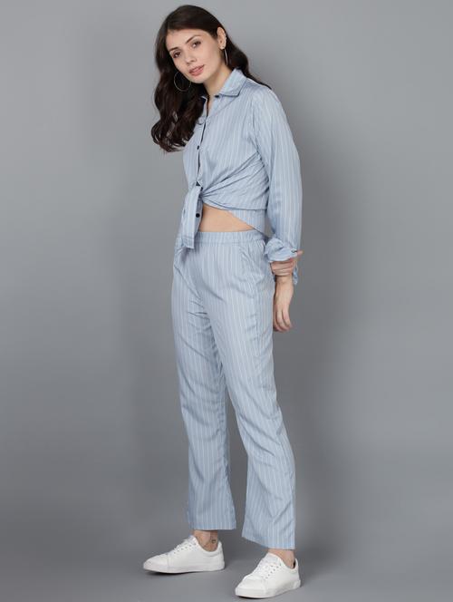 women striped shirt & trouser co-ord set - 21306269 - Very Small Image - 1