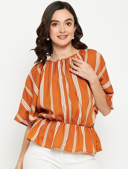 women brown crepe peplum top - 21306298 - Very Small Image - 1