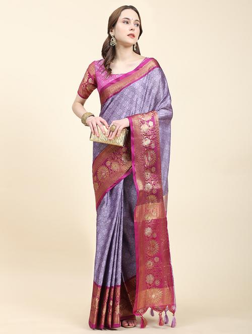 women lavender self design bordered saree with blouse - 21306508 - Very Small Image - 1