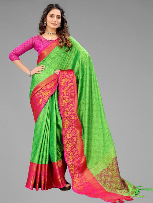 women green ready to wear saree with blouse - 21306688 - Very Small Image - 1