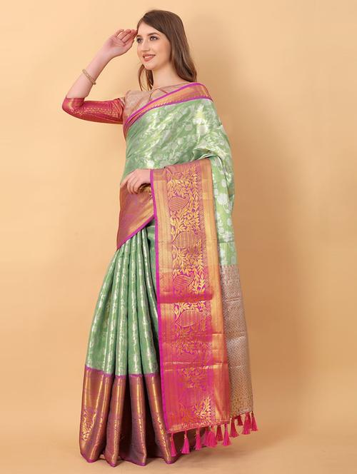 women zari work banarasi saree with blouse - 21306802 - Very Small Image - 1