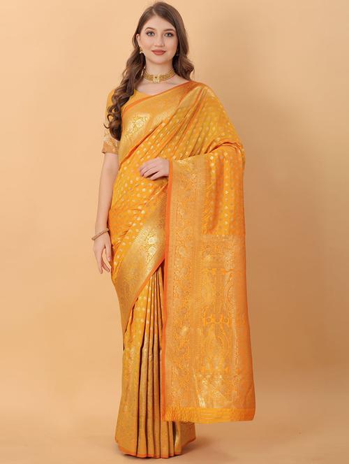 women yellow kanjivaram saree with blouse - 21306825 - Very Small Image - 1
