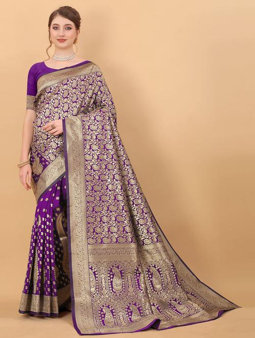 women purple ready to wear saree with blouse - 21306830 - Very Small Image - 1