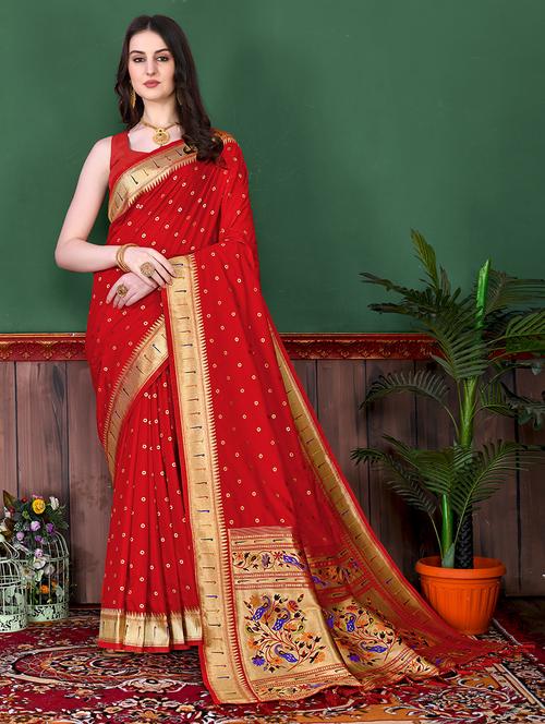 women red paithani saree with blouse - 21306856 - Very Small Image - 1
