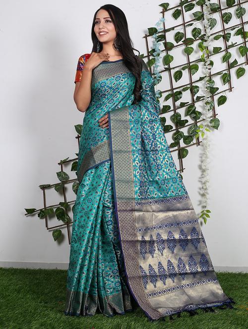 women light blue patola saree with blouse - 21307020 - Very Small Image - 1
