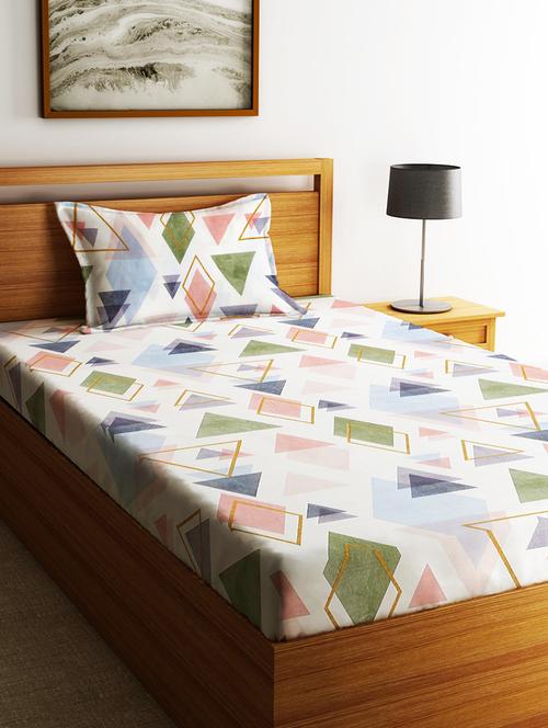 home sizzler 144tc triangle mosaic's single bedsheet with 1 pillow cover - 21308284 - Very Small Image - 1