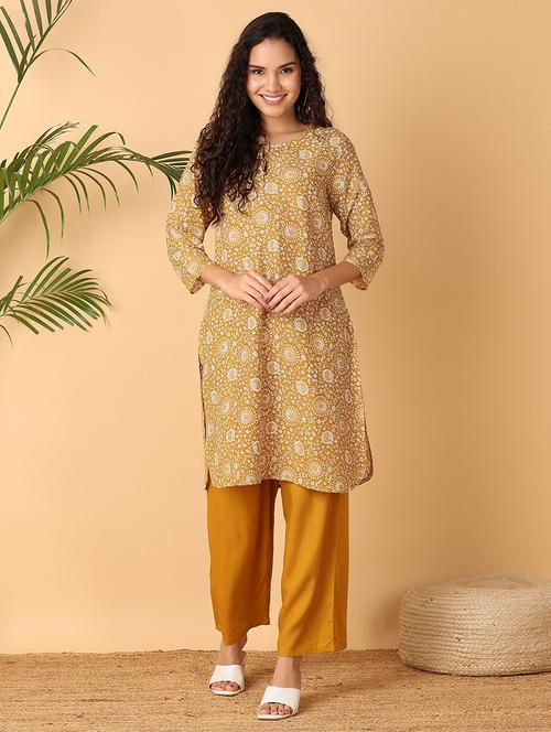 women floral tie-up neck kurta palazzo set - 21308437 - Very Small Image - 1