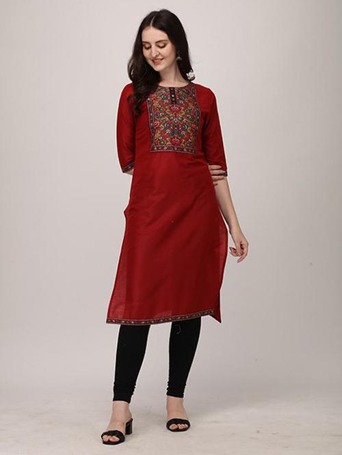 red cotton silk straight kurta - 21308673 - Very Small Image - 1