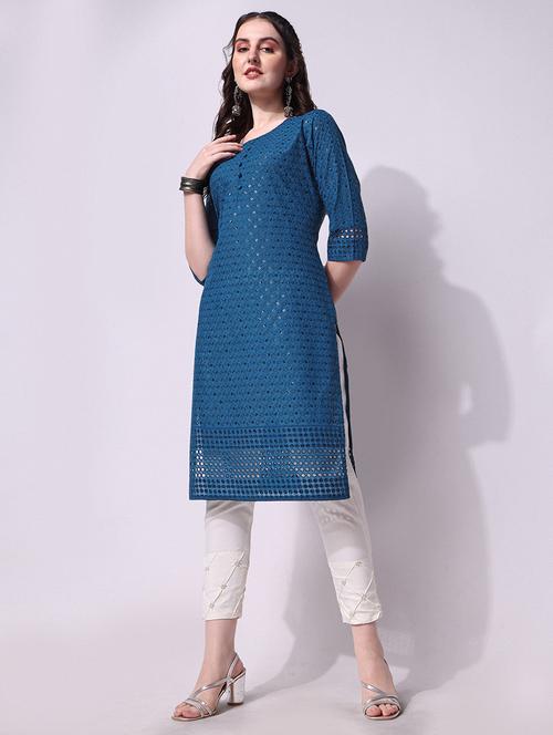 teal kurta & pant set - 21308742 - Very Small Image - 1