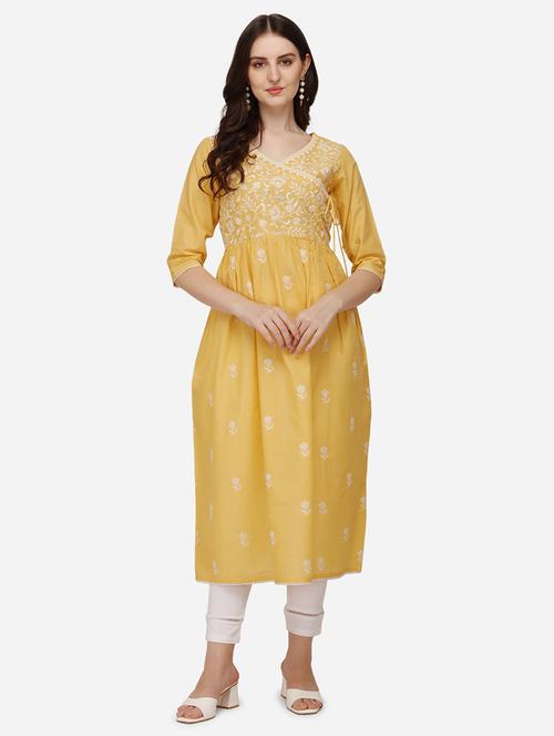 yellow cotton kurta dupatta set - 21308757 - Very Small Image - 1