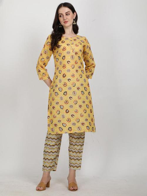 yellow cotton blend kurta pant set - 21308771 - Very Small Image - 1