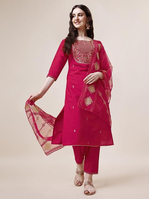 pink chanderi kurta dupatta set - 21308903 - Very Small Image - 1
