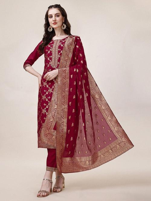 red chanderi kurta dupatta set - 21308955 - Very Small Image - 1