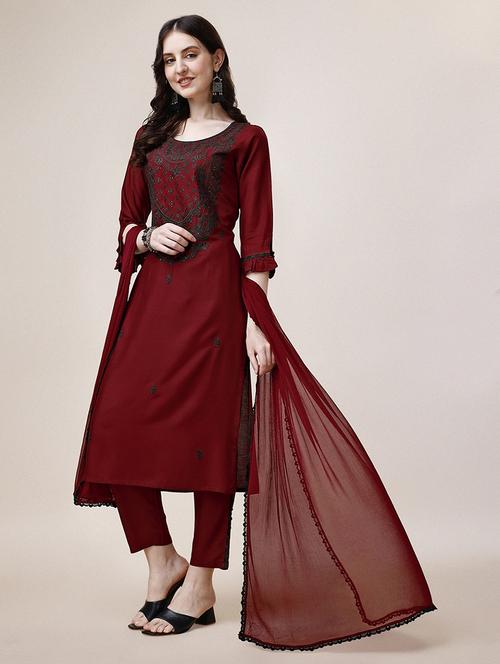 women maroon kurta dupatta set - 21308966 - Very Small Image - 1