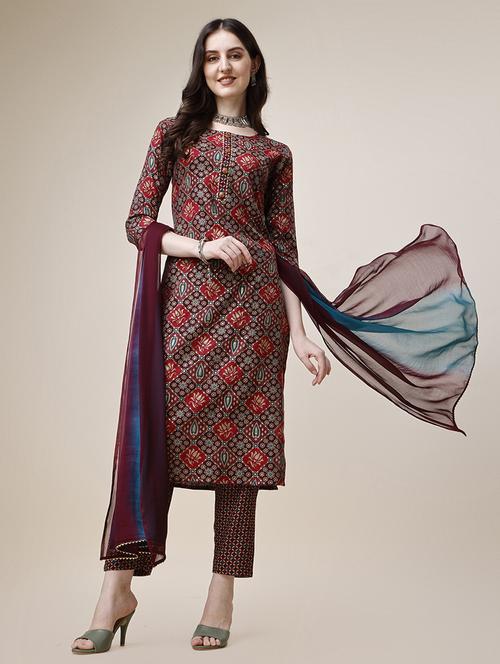 women maroon kurta dupatta set - 21308974 - Very Small Image - 1