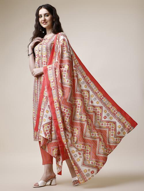 orange cotton kurta dupatta set - 21308983 - Very Small Image - 1