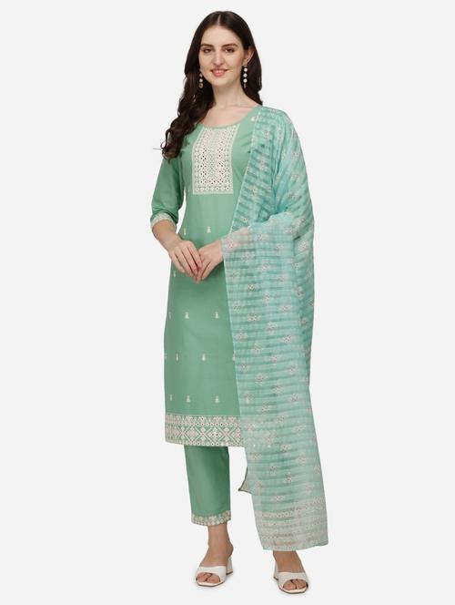 green cotton kurta dupatta set - 21309067 - Very Small Image - 1