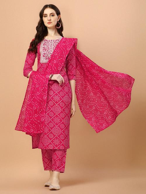 pink cotton kurta dupatta set - 21309120 - Very Small Image - 1