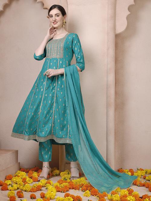 women green kurta dupatta set - 21309221 - Very Small Image - 1