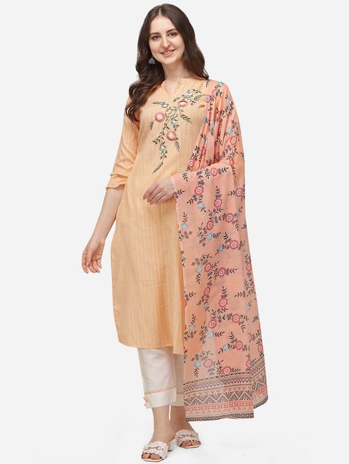 orange rayon kurta dupatta set - 21309232 - Very Small Image - 1