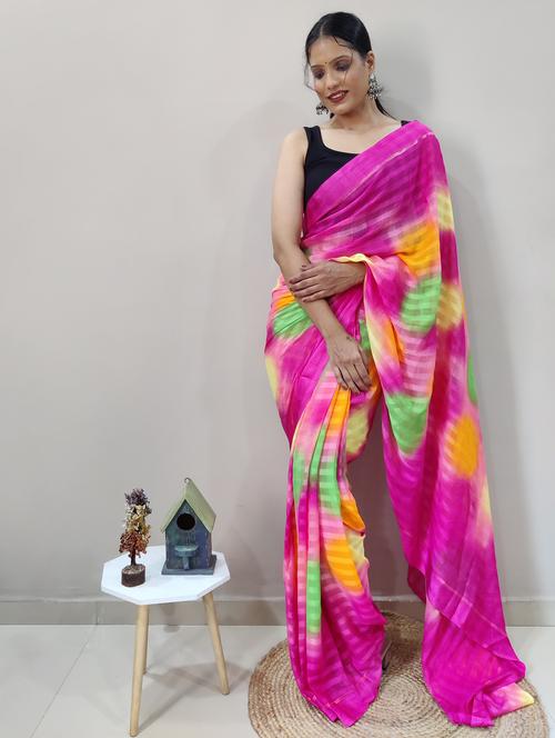 women stripes printed chiffon saree with blouse - 21309782 - Very Small Image - 1