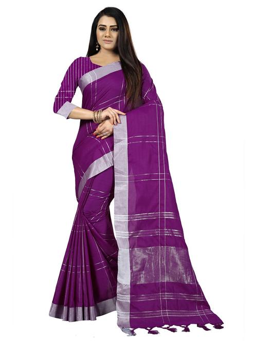 women purple chettinadu saree with blouse - 21309791 - Very Small Image - 1