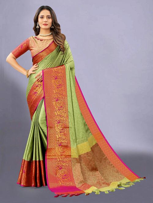 women green ready to wear saree with blouse - 21309860 - Very Small Image - 1