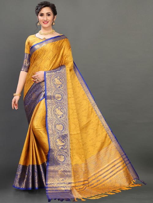 women mustard banarasi saree with blouse - 21309879 - Very Small Image - 1