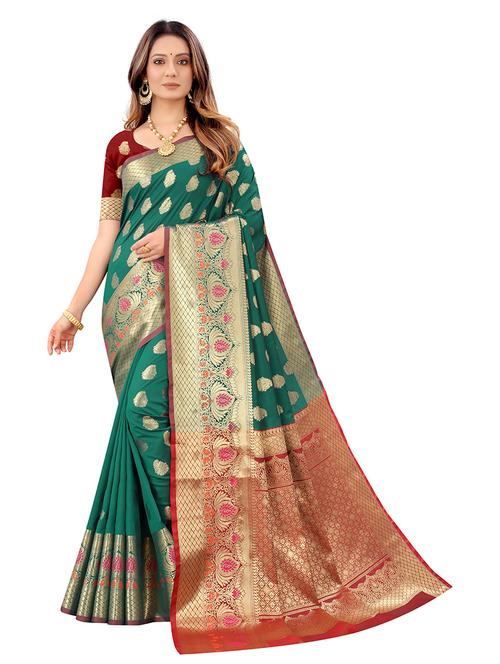women green kanjivaram saree with blouse - 21309939 - Very Small Image - 1