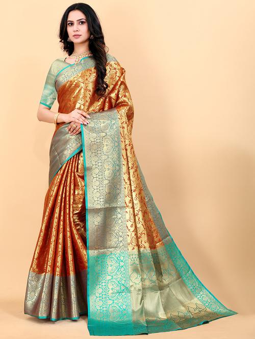 women gold ready to wear saree with blouse - 21309979 - Very Small Image - 1