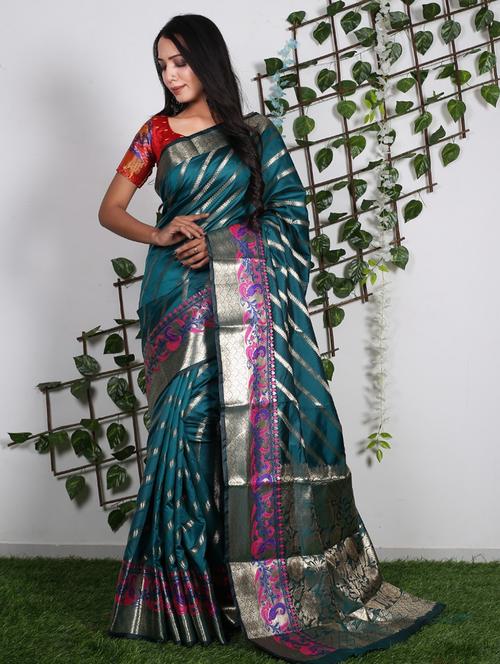 women jaquard work kanjivaram saree with blouse - 21310042 - Very Small Image - 1