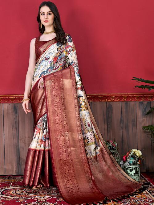 women cream ready to wear saree - 21310070 - Very Small Image - 1