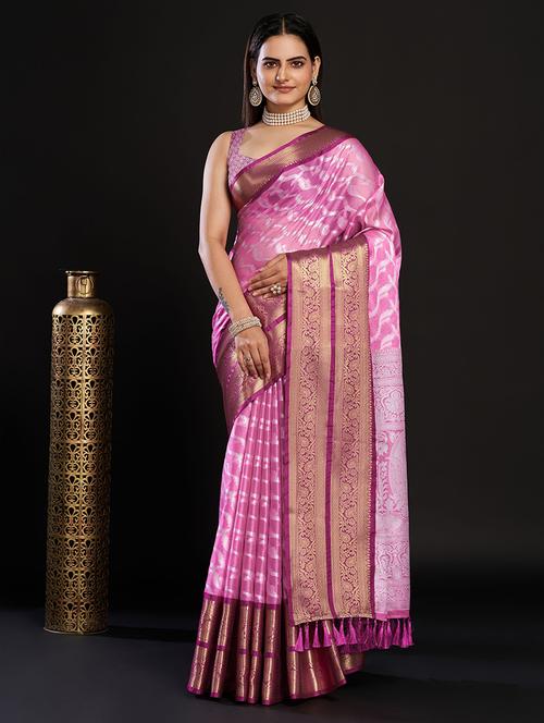 women pink bordered saree with blouse - 21310253 - Very Small Image - 1