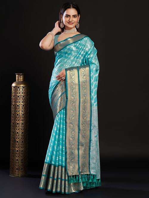 women light blue borderd saree with blouse - 21310256 - Very Small Image - 1