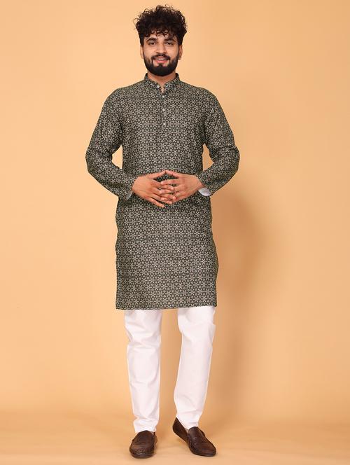 men mandarin neck printed kurta pyjama set - 21311178 - Very Small Image - 1