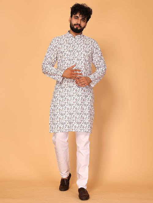 men mandarin neck printed kurta pyjama set - 21311183 - Very Small Image - 1