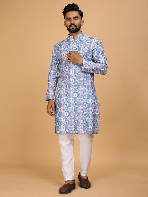 men mandarin neck printed kurta pyjama set - 21311191 - Very Small Image - 1