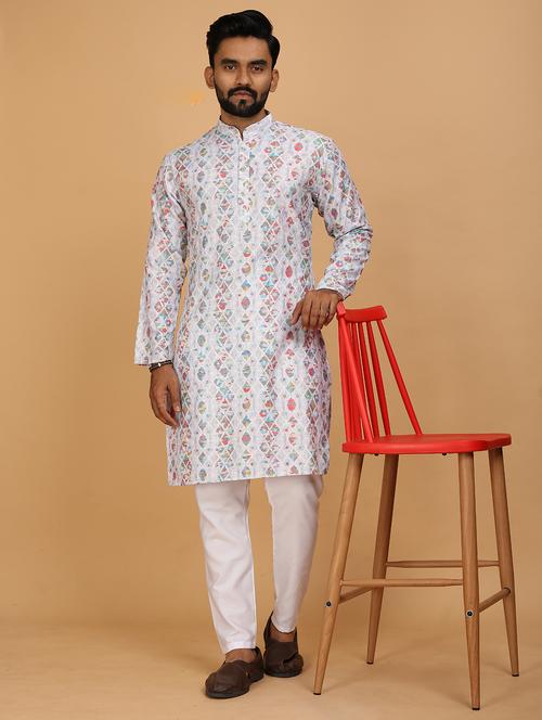 men mandarin neck printed kurta pyjama set - 21311195 - Very Small Image - 1