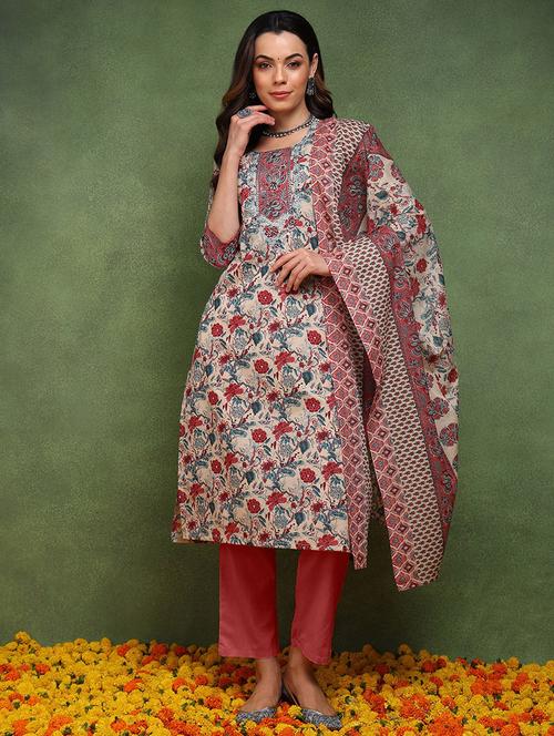 women beige floral printed suit set - 21311581 - Very Small Image - 1