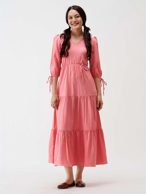 women solid puff sleeves tiered dress - 21311750 - Very Small Image - 1