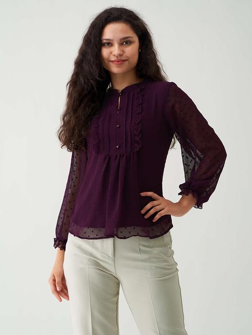 women self designed mandrain neck a-line top - 21311812 - Very Small Image - 1