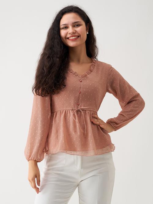 women brown polyester peplum top - 21311840 - Very Small Image - 1