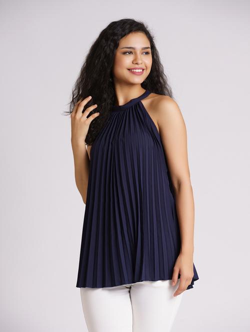 women navy blue crepe a-line top - 21311879 - Very Small Image - 1