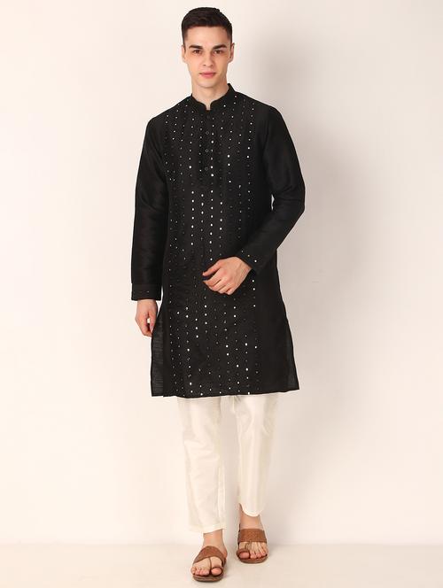 men embroidered mandrain neck kurta pyjama set - 21313614 - Very Small Image - 1