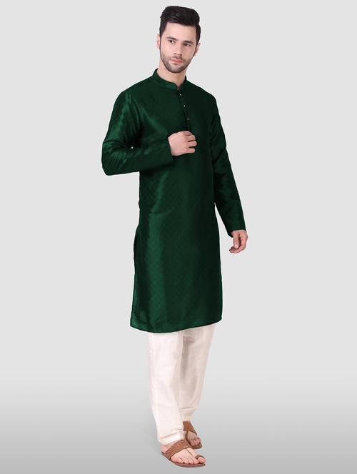 men mandarin neck self design kurta pyjama set - 21313619 - Very Small Image - 1