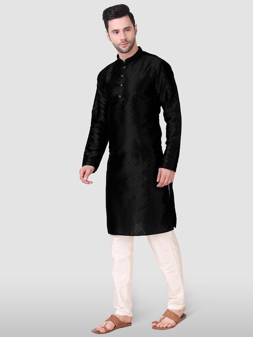 men mandarin neck self design kurta pyjama set - 21313620 - Very Small Image - 1