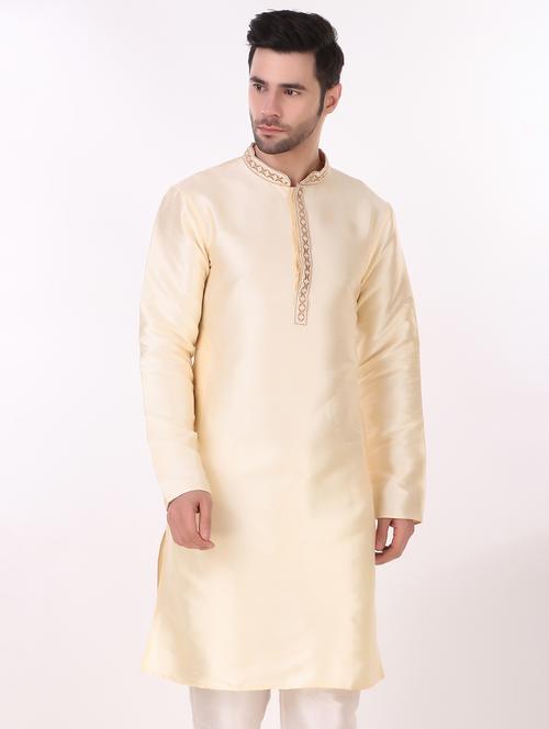 beige silk blend kurta pyjama ethnic wear set - 21313634 - Very Small Image - 1
