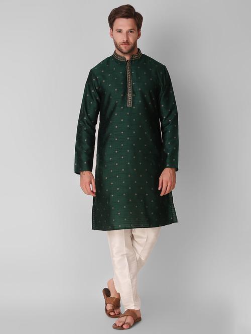 men mandarin neck self design kurta pyjama set - 21313658 - Very Small Image - 1