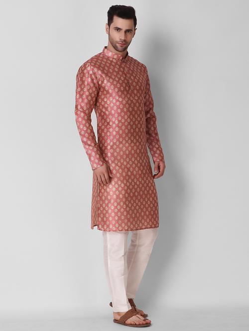 men mandarin neck printed kurta pyjama set - 21313683 - Very Small Image - 1